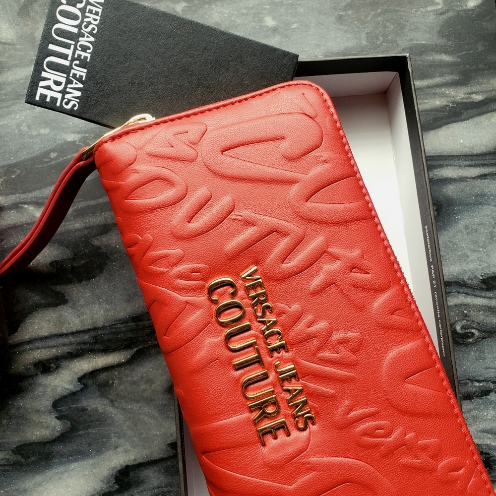 Versace jeans couture red embossed wallet